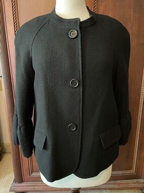 Talbots Black Textured Round-Neck Pea Coat